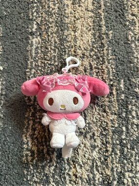 Sanrio My Melody Pink and White Clip-On Plush with Lace Bows